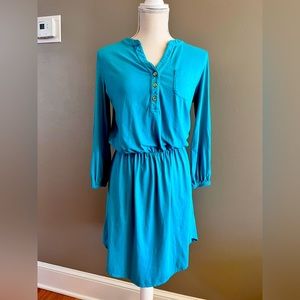 Lily Pulitzer teal long sleeve dress, elastic waist- soo comfortable!